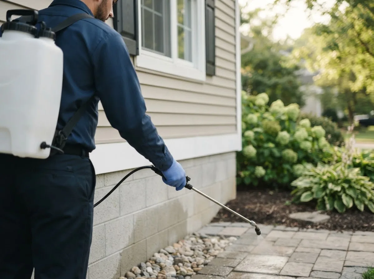 Pest control technician inspecting a home in De Tour Village, MI